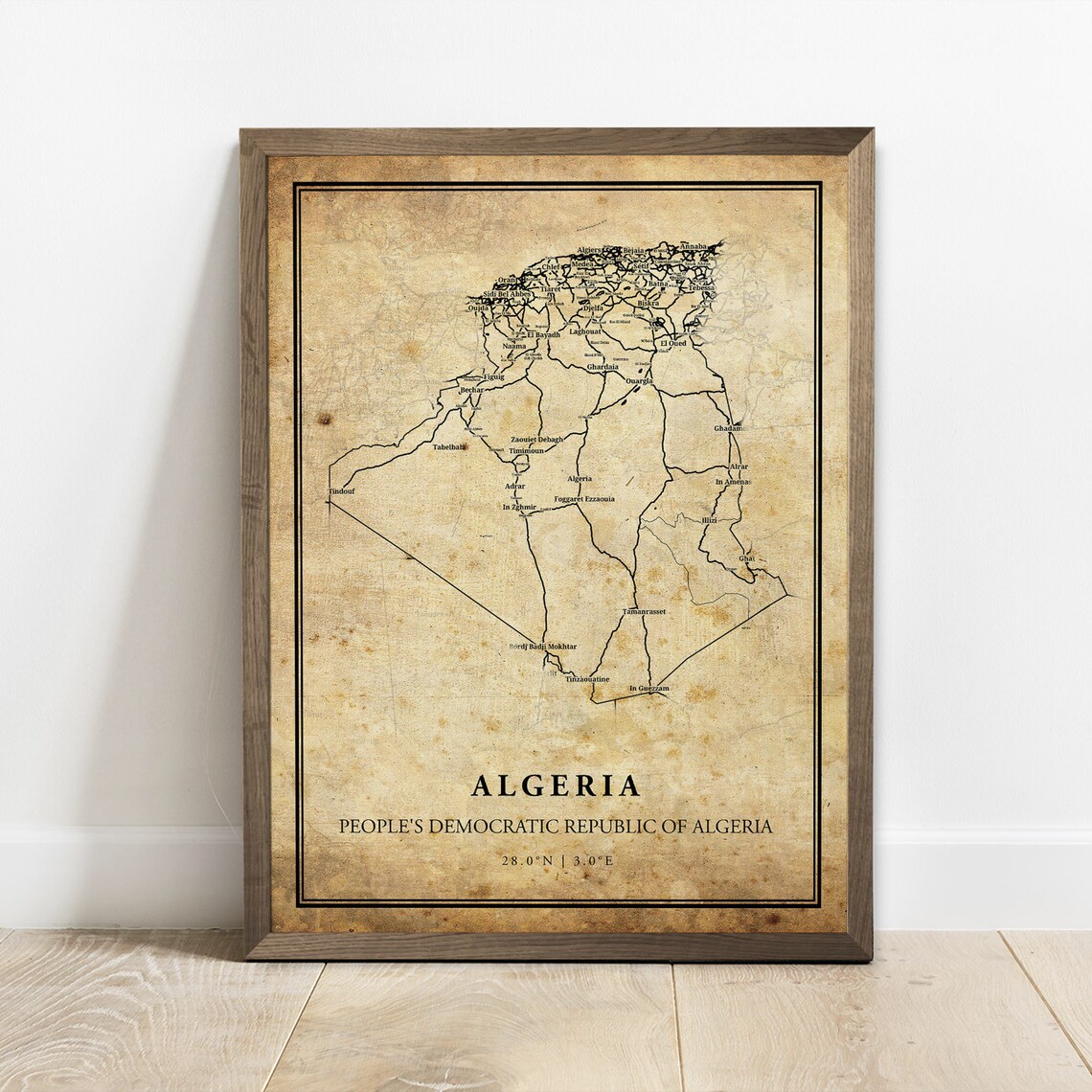 Algeria Vintage Map Poster, Country Decor