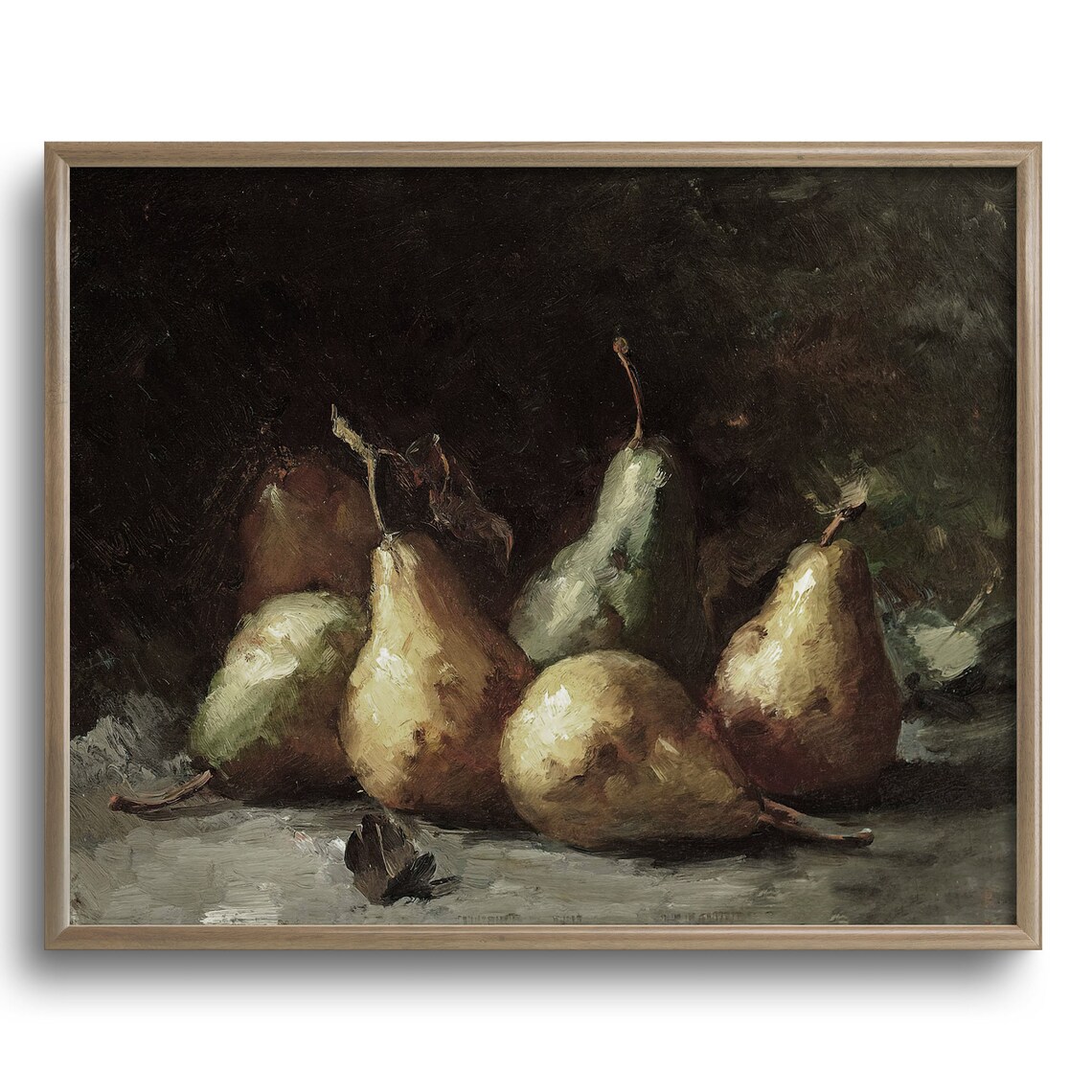 Vintage Kitchen Still Life Painting, Moody Pear Art Print