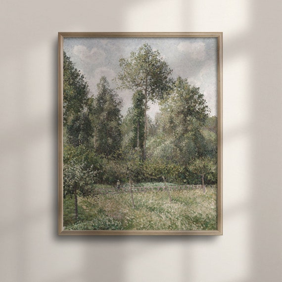 Antique Meadow Landscape Oil Painting Vintage French Country Wall Art Rustic Country Decor Original Countryside Artwork C16 1096