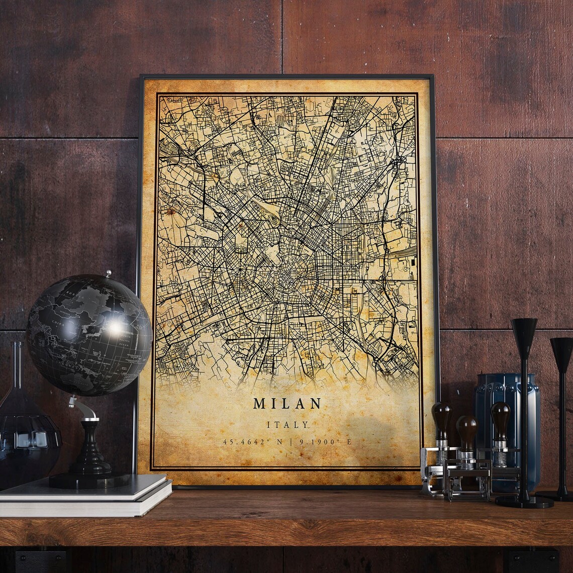 Milan Vintage Map Poster, Rustic Italy Travel Art