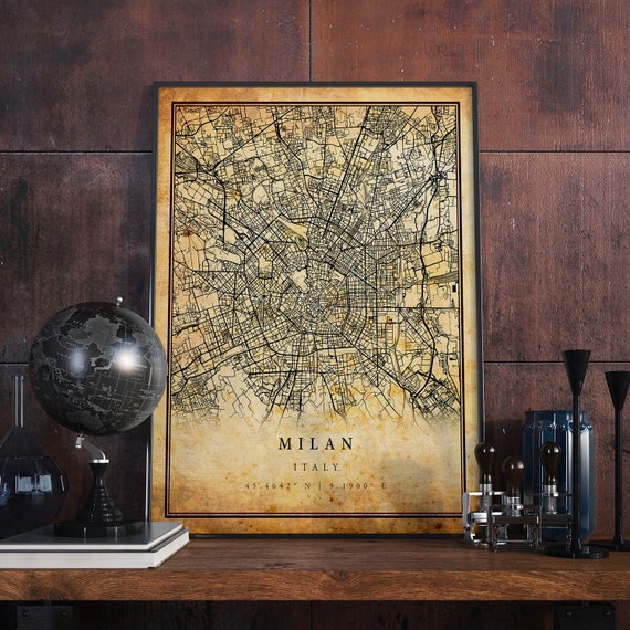 Milan Vintage Map Poster, Rustic Italy Travel Art