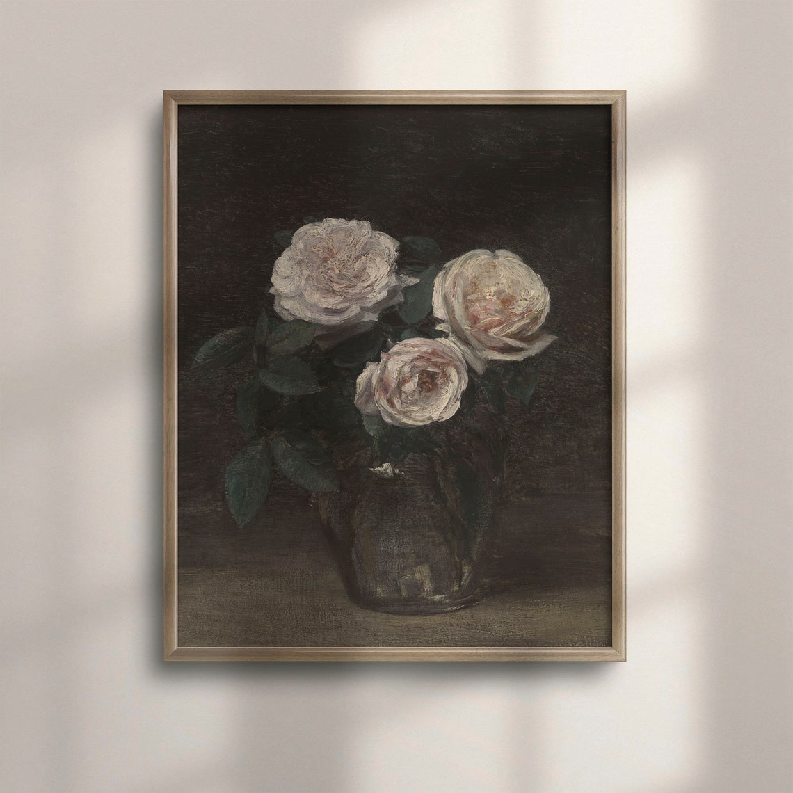 Antique Floral Oil Painting Vintage Rose Wall Art Pink Flower Gallery Decor Moody Bedroom Art Poster C16 1099