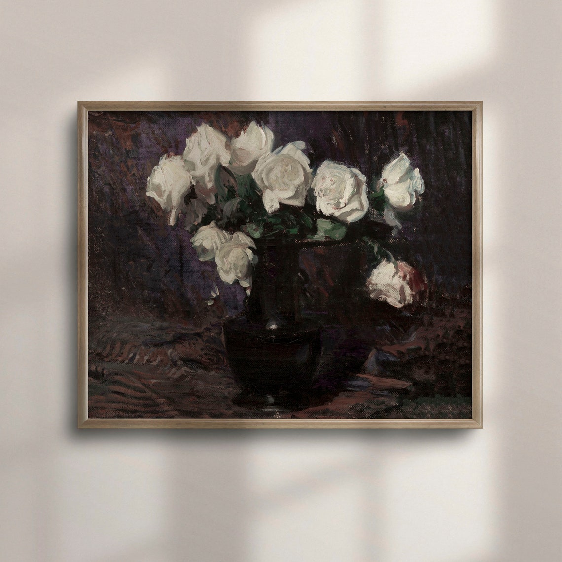 Vintage Floral Art Moody Botanical Dark Roses Painting Square Wall Art Oil Painting Reproduction Flower Still Life Decor C16 174