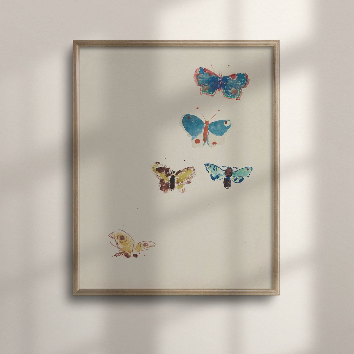 Watercolor Butterflies Botanical Study Art Print for Home Decor