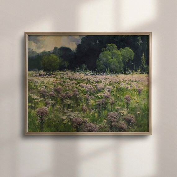 Purple Wildflower Meadow Vintage Impressionist Landscape Poster