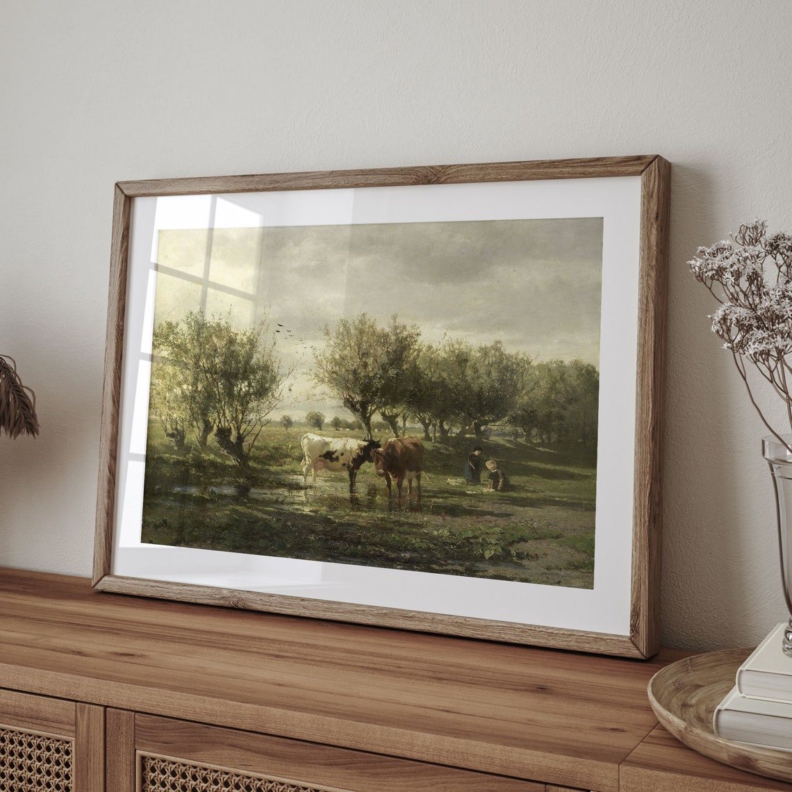 Cows Drinking at River Vintage Dutch Countryside Painting Poster - Image 4