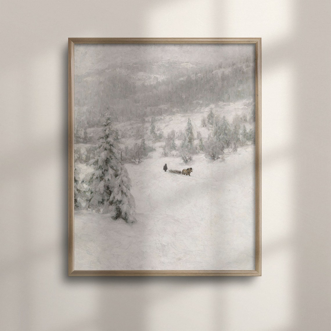 Winter Sled Snow Scene Horse Drawn Sleigh Vintage Painting Art Poster