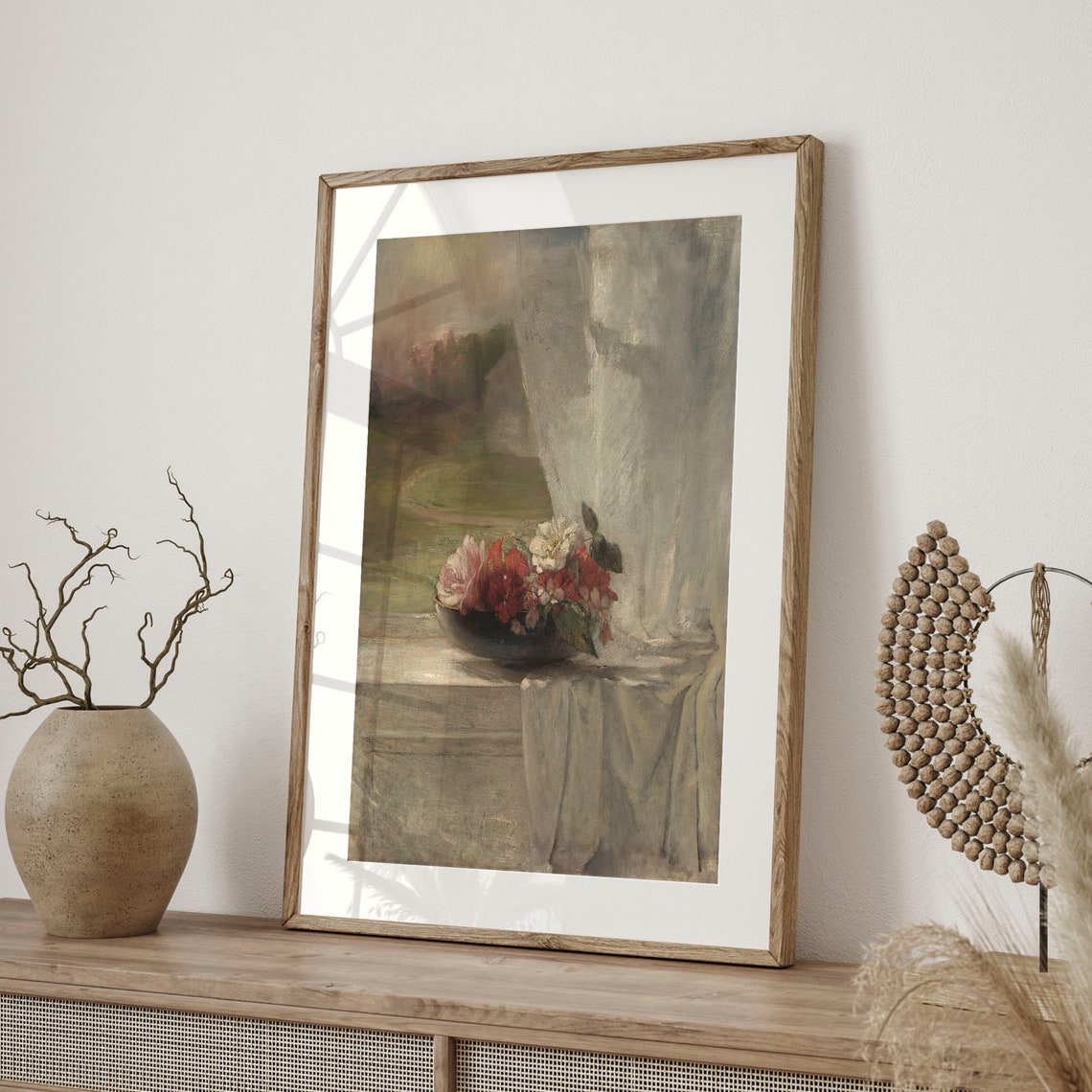 Flowers in Bowl by Window Vintage Impressionist Still Life Poster - Image 4