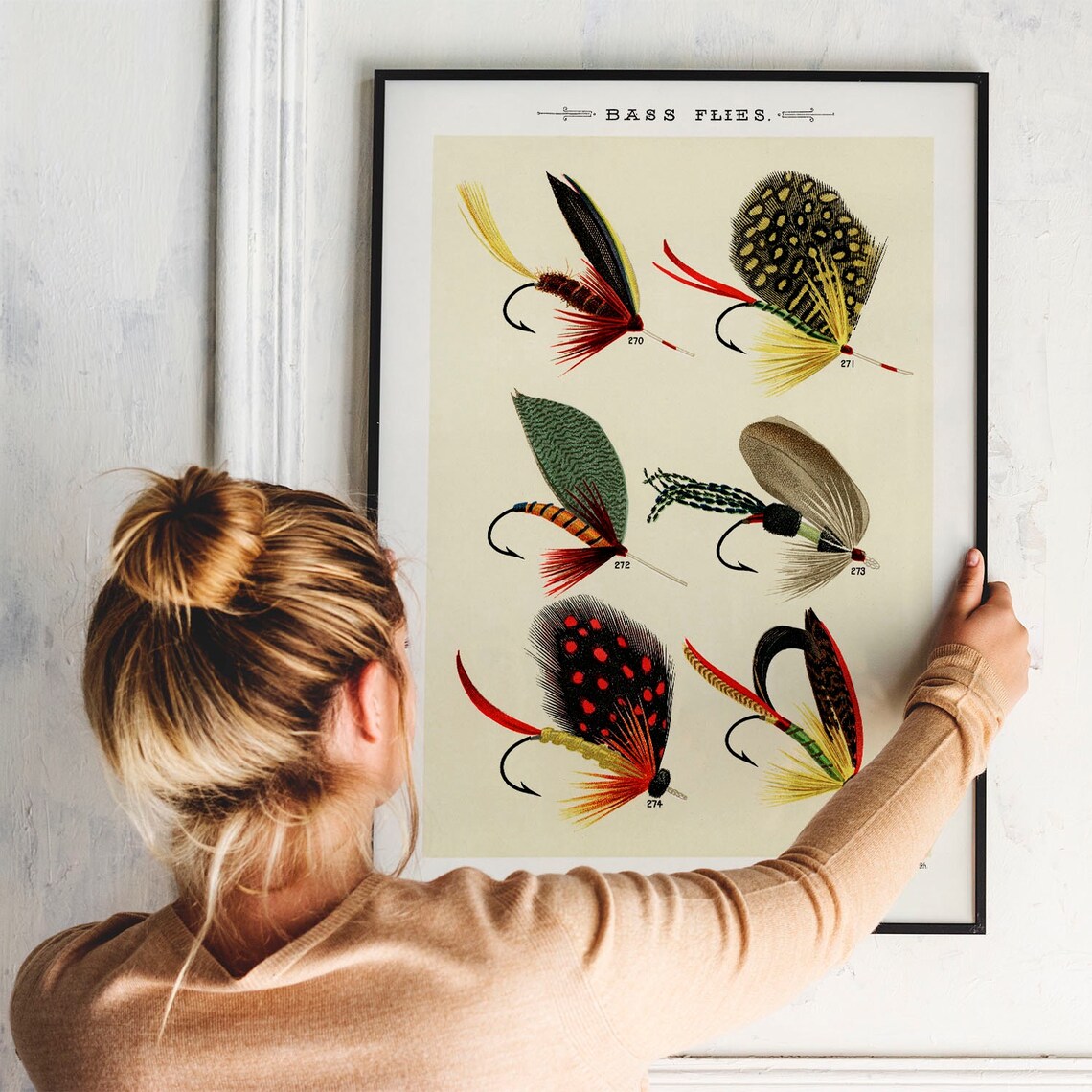 Orvis Six Antique Bass Flies Fishing Lure Chart Vintage Poster - Image 3