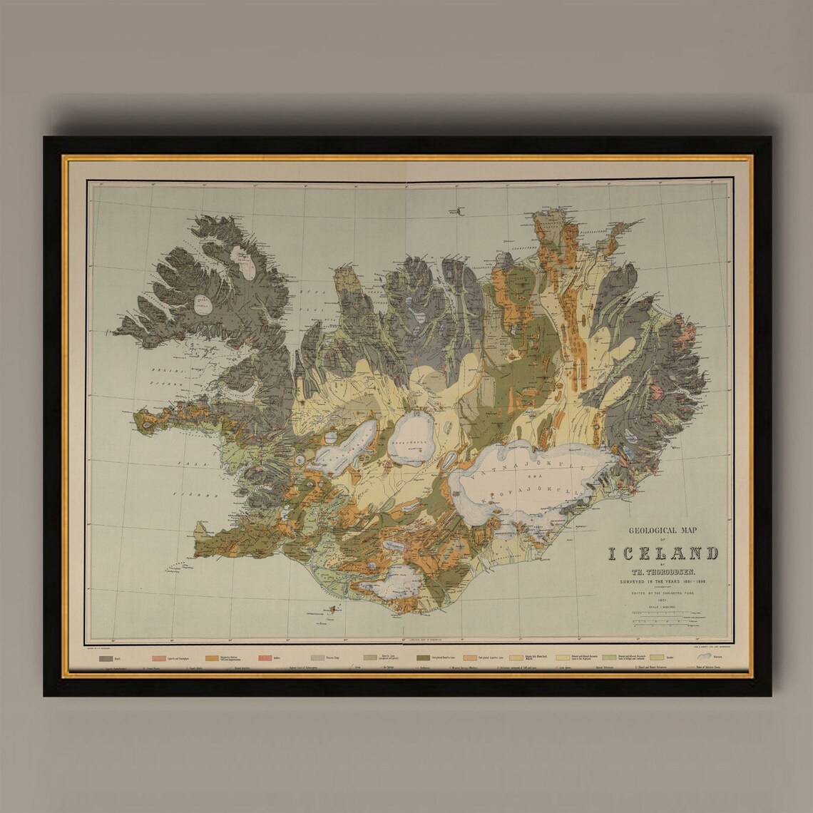 Old Map Of Iceland Islandia 1898 Geological Map Print - Image 3