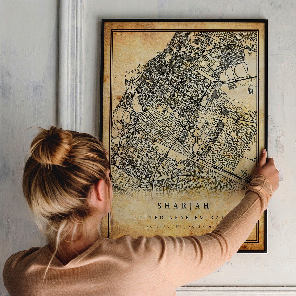 Sharjah Vintage Map Poster, Antique Rustic Travel Poster - Image 2