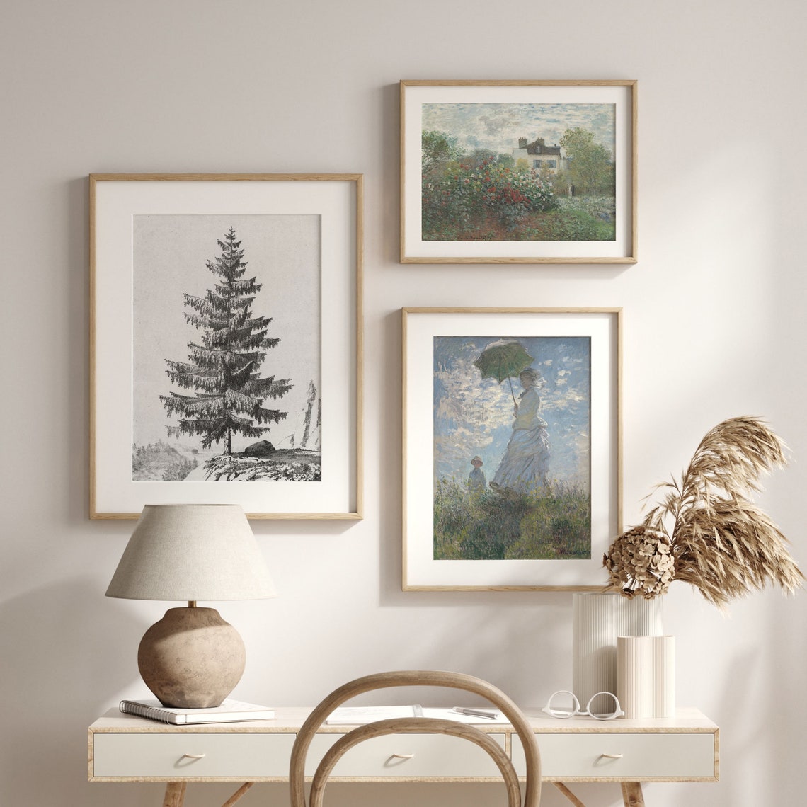 Lone Spruce Tree Charcoal Sketch on a Rocky Outcrop Vintage Art Poster - Image 2