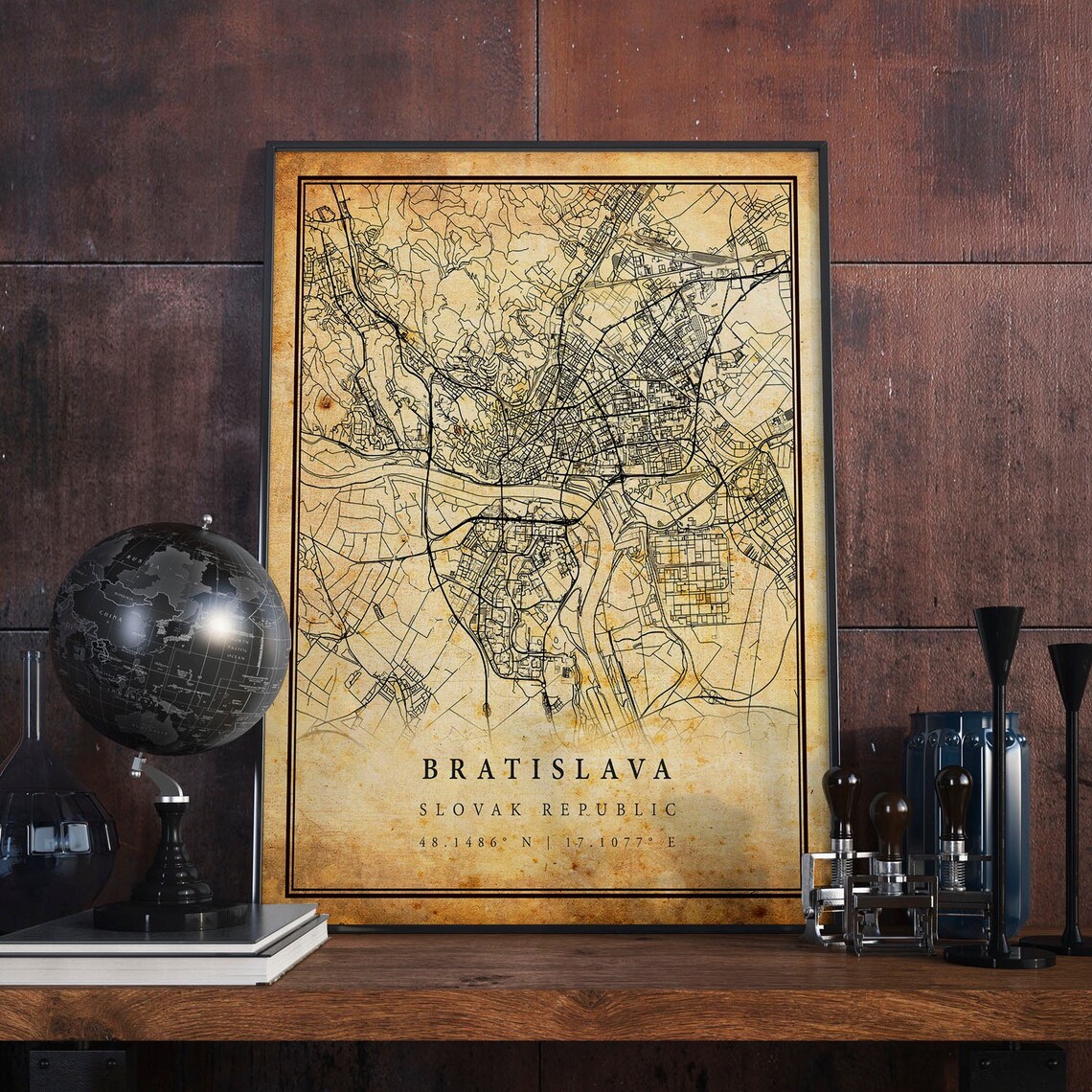Bratislava Vintage Map Poster, Antique Rustic Travel Poster