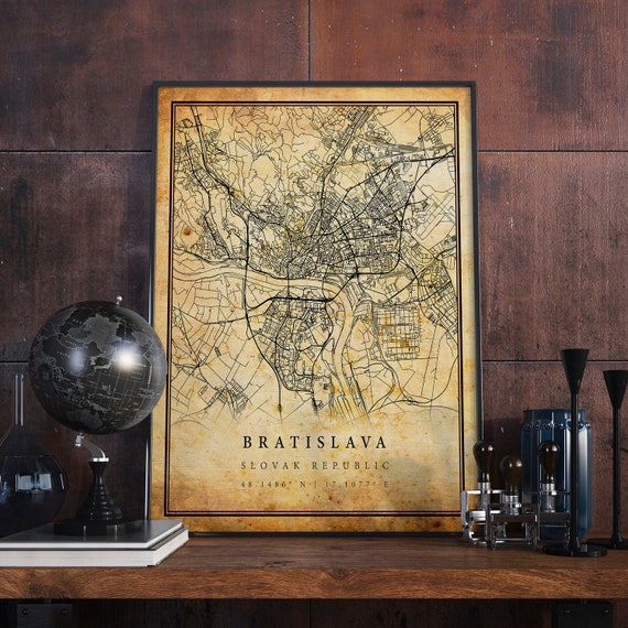 Bratislava Vintage Map Poster, Antique Rustic Travel Poster