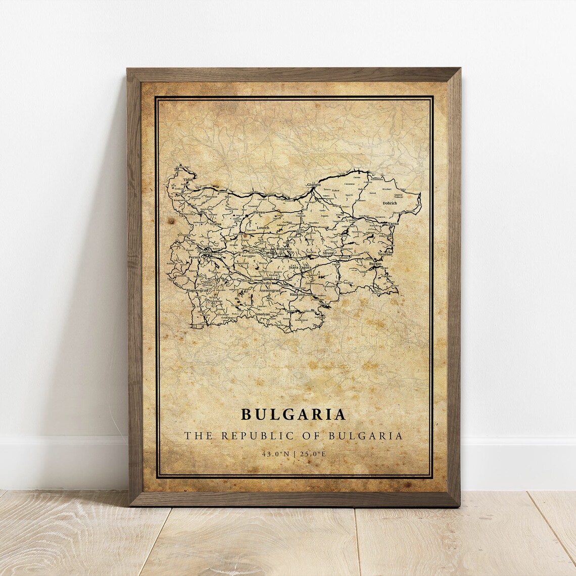 Bulgaria Vintage Map Poster Print, Country Decor