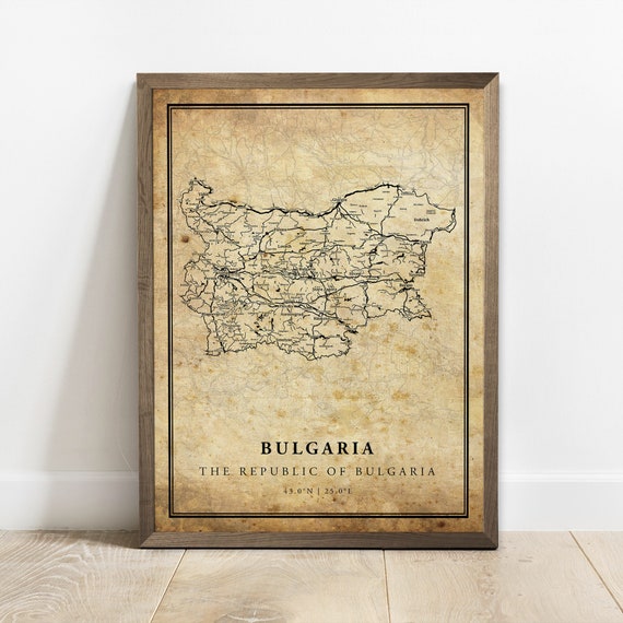 Bulgaria Vintage Map Poster Print, Country Decor