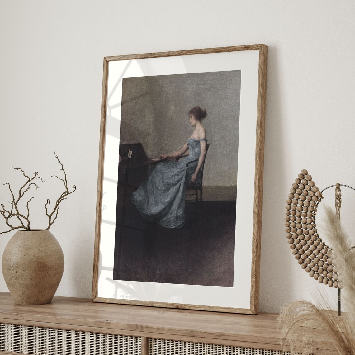 Woman in Blue Gown at Piano Moody Vintage French Portrait Painting Poster - Image 4
