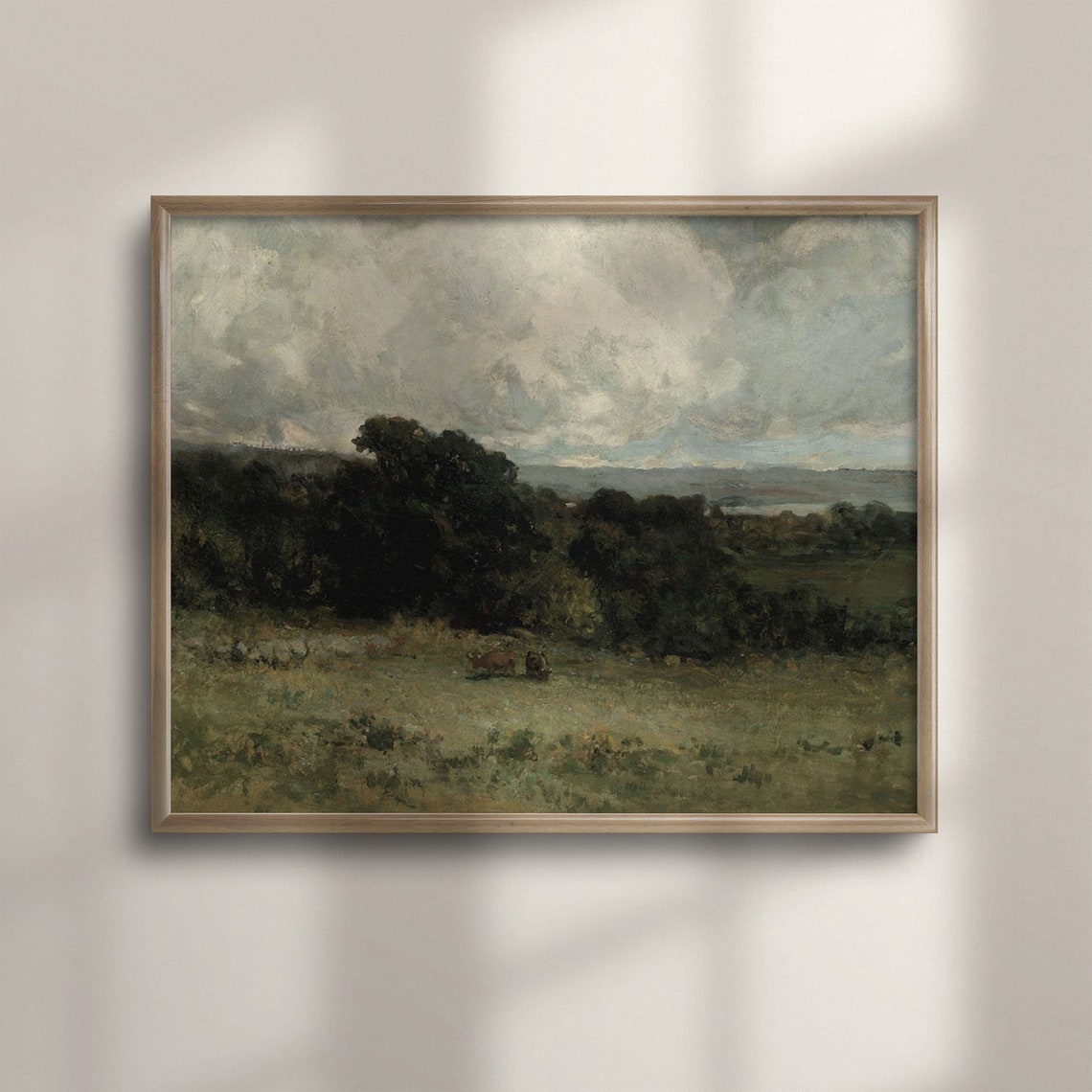 Stormy Country Field with Cows Antique Oil Painting Art Poster