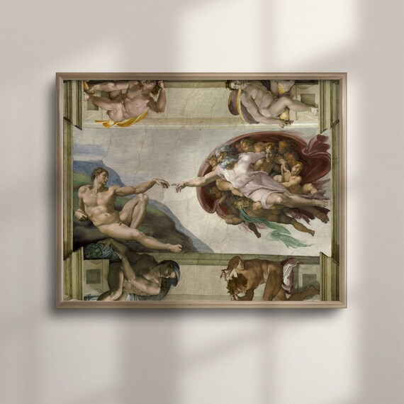 Michelangelos Creation Of Adam Sistine Chapel Ceiling Art Reproduction Italian Renaissance Wall Decor Museum Quality Poster C16 281