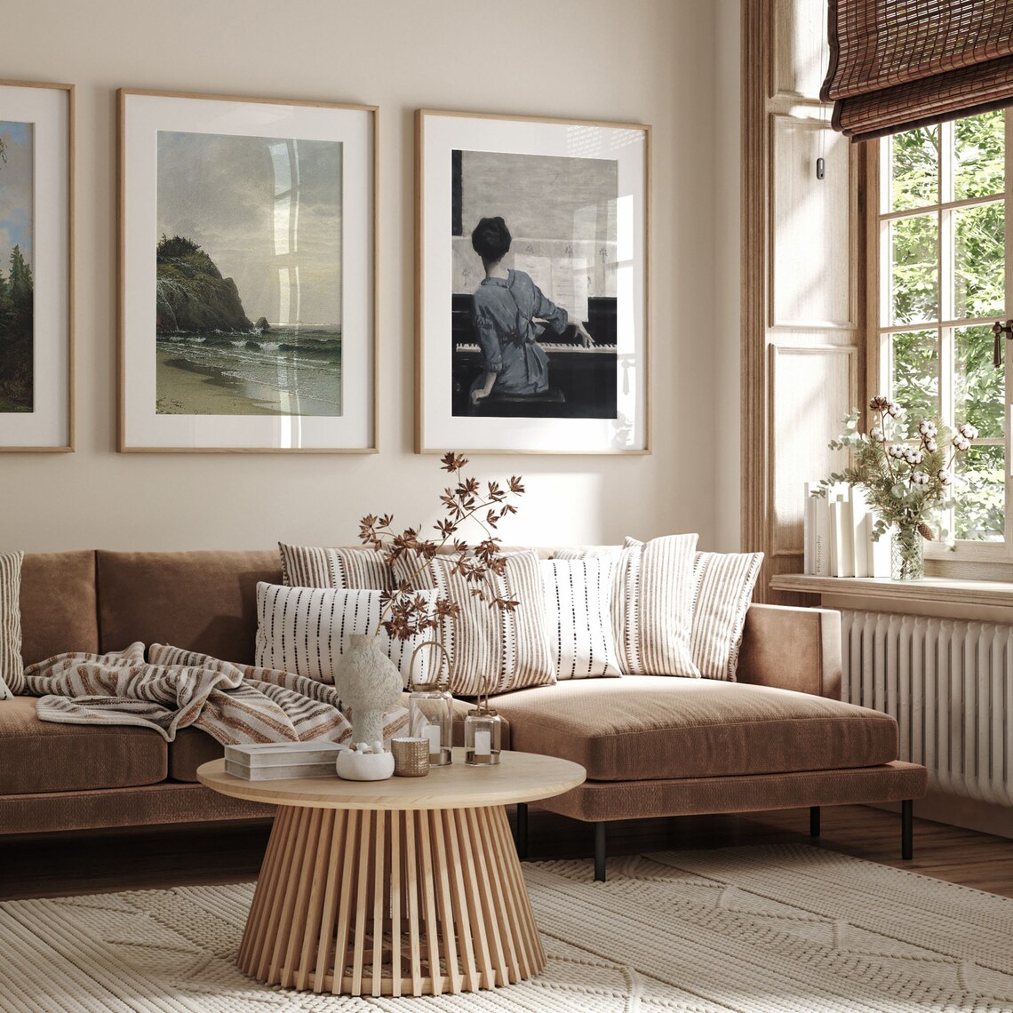 Woman Playing Piano Seen from Behind Muted Vintage Interior Painting Poster - Image 3