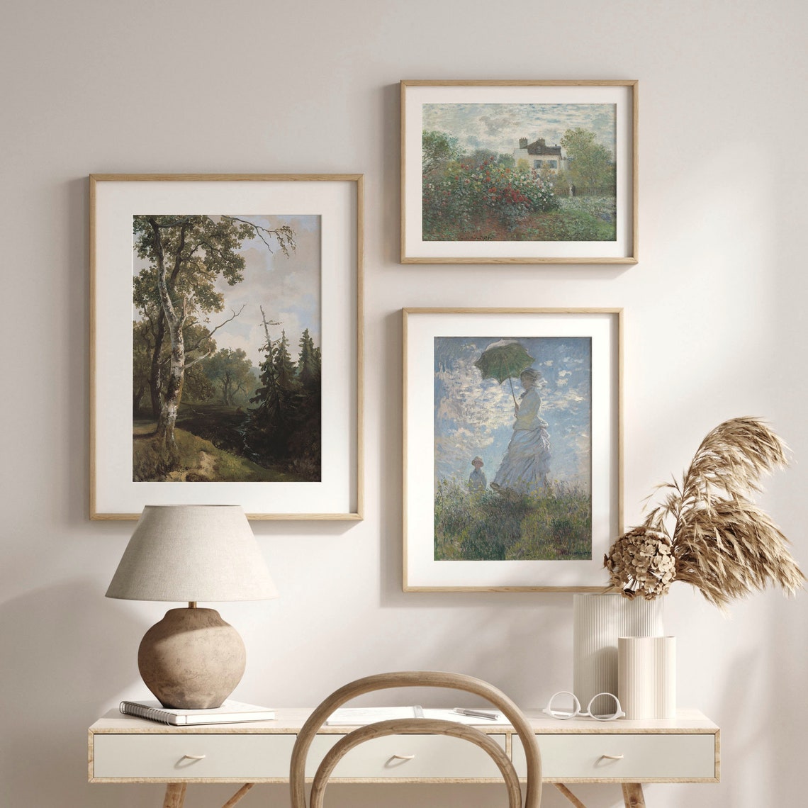 Vintage Birch Forest Landscape with a Quiet Stream Oil Painting Poster - Image 2