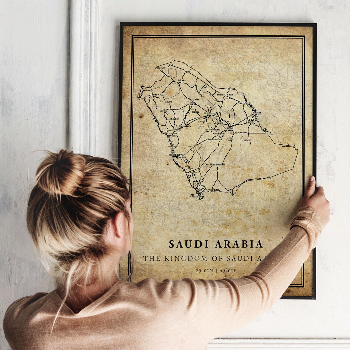 Saudi Arabia Vintage Map Poster, Country Road Map - Image 2