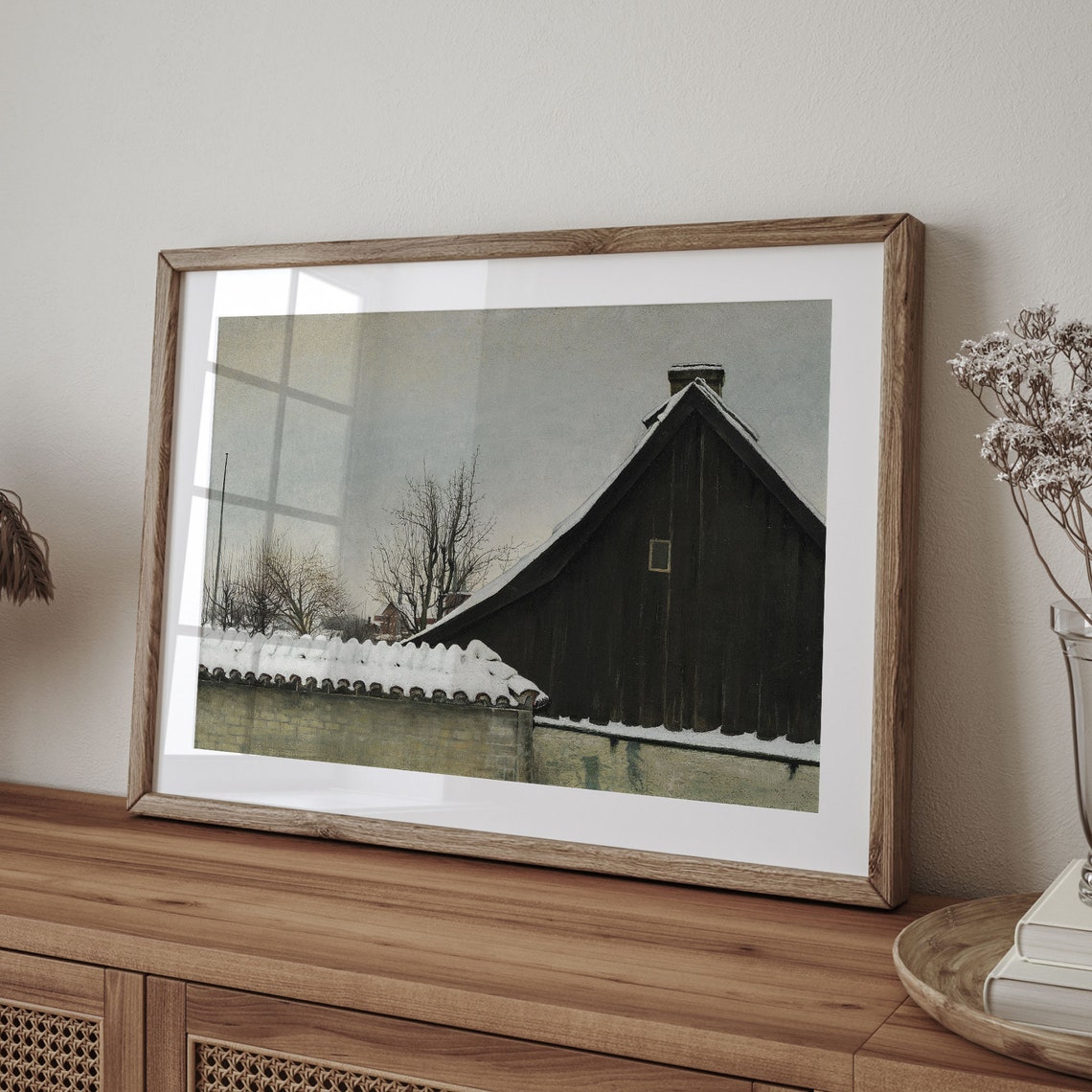 Snowy Dark Barn Winter Farmhouse Vintage Moody Landscape Poster - Image 4