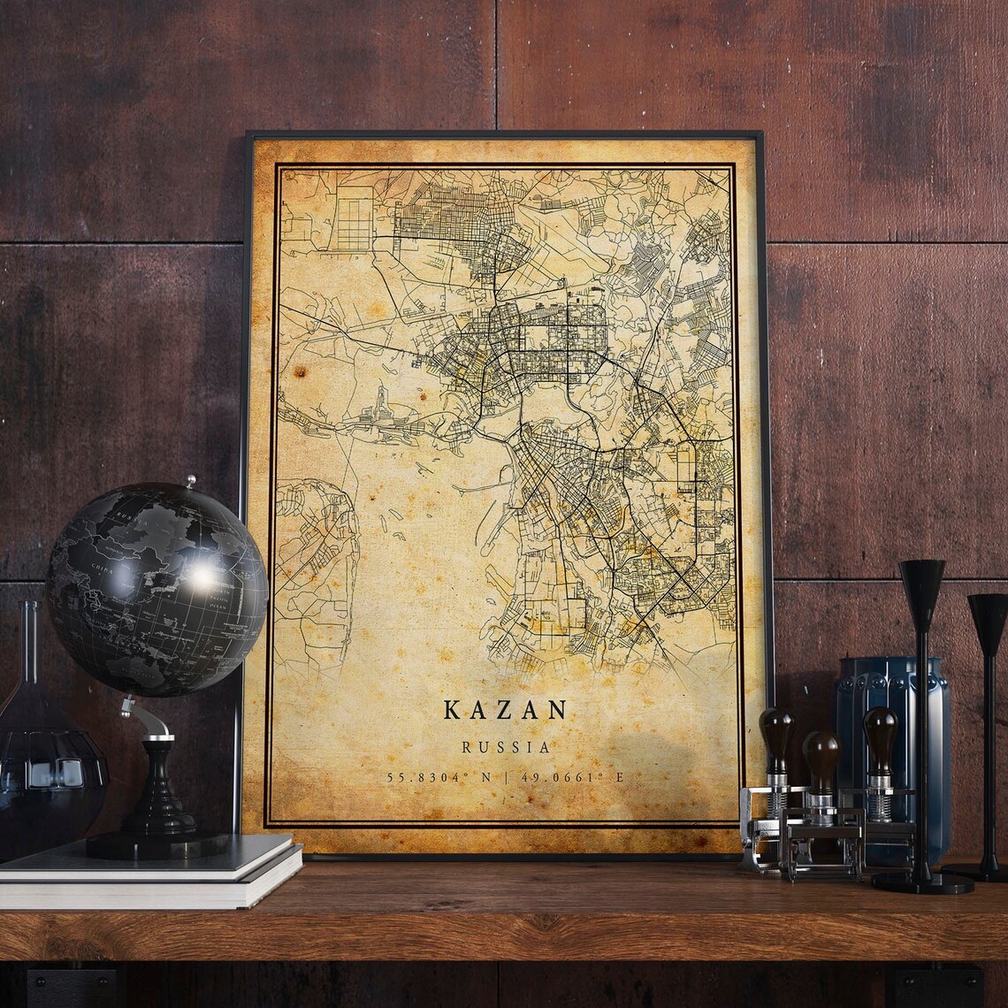 Kazan Russia Antique Street Map Vintage City Map Travel Poster