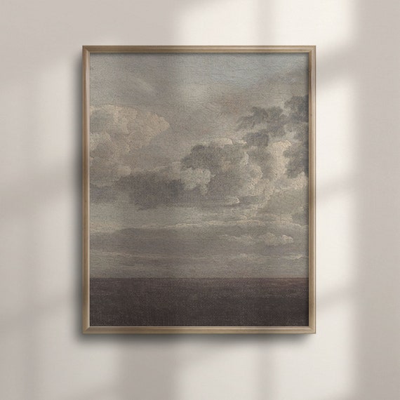 Antique Sky Horizon Cloud Painting Nursery Wall Art Vintage Landscape Minimalist Decor Farmhouse Nursery Neutral Colors C16 1435