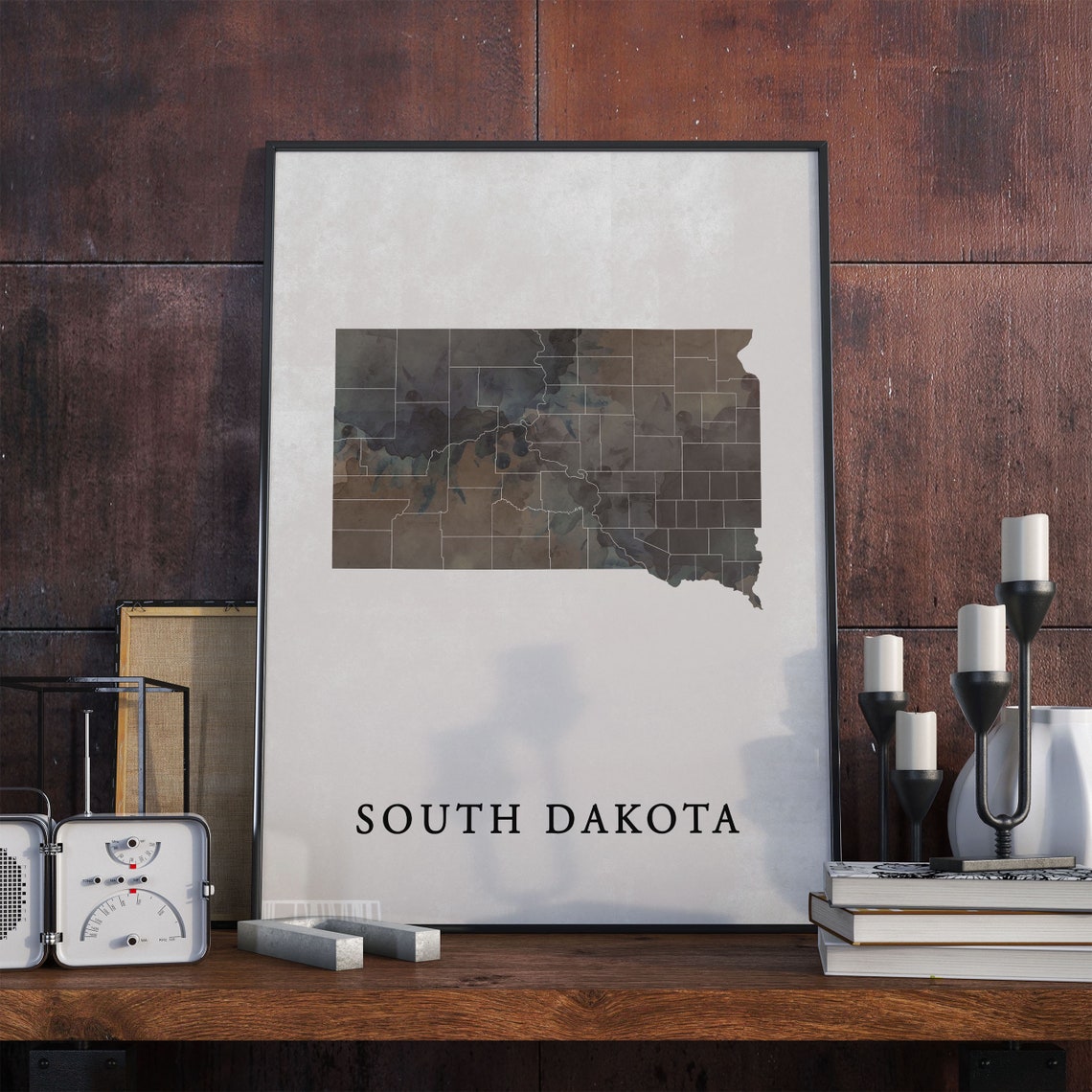 South Dakota Watercolor State Map Minimalist Modern US Travel Poster