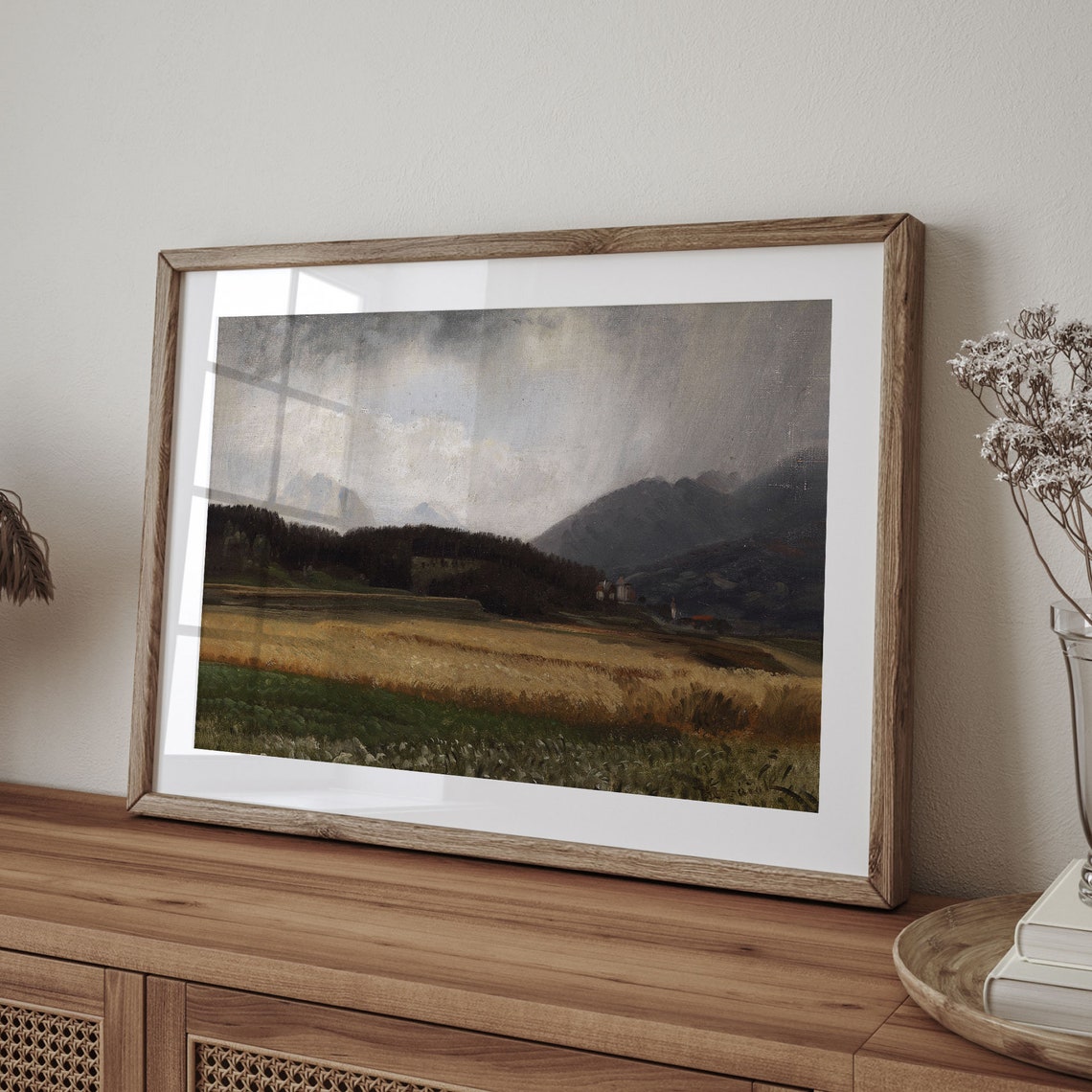 Stormy Mountain Valley Golden Wheat Field Vintage Landscape Poster - Image 4