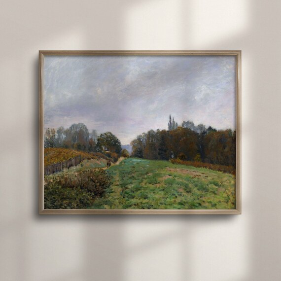 Green Woodland Path in Autumn Vintage Impressionist Landscape Poster