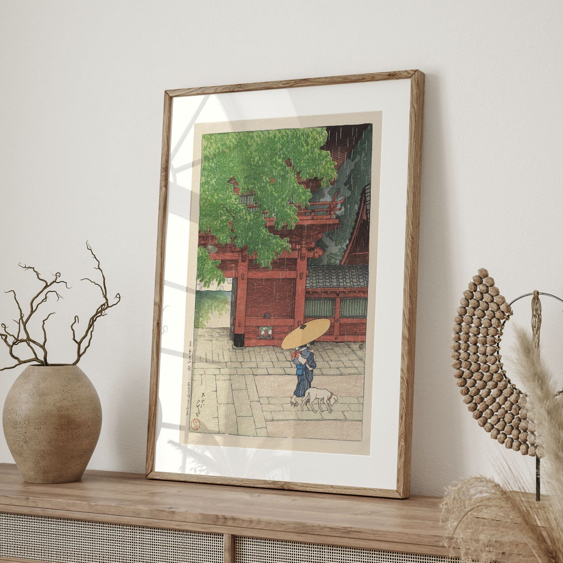 Kawase Hasui 1919 Early Summer Rain at Sanno Shrine Woodblock Poster - Image 4