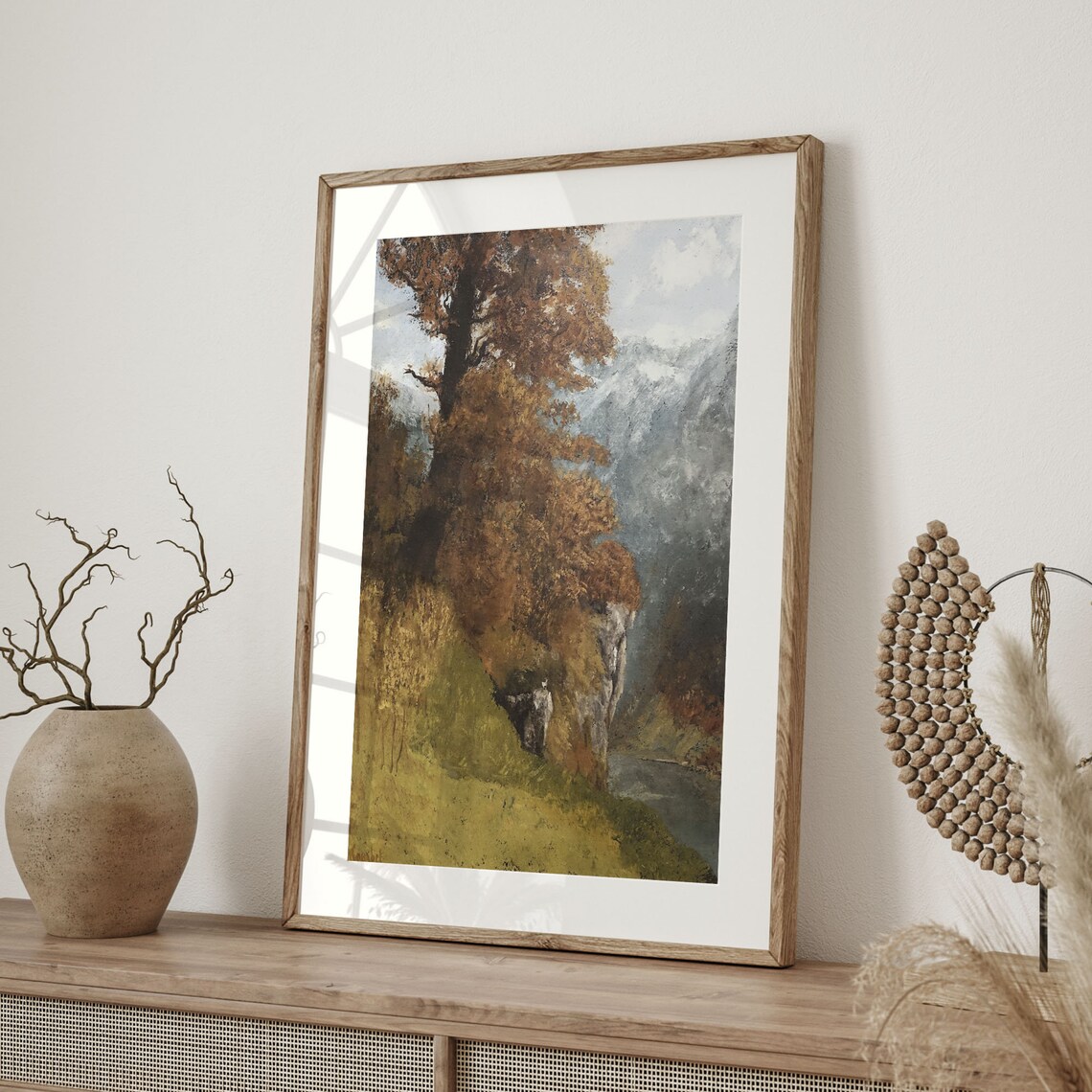 Autumn Cliff River Landscape Signed Courbet Vintage Painting Art Poster - Image 4