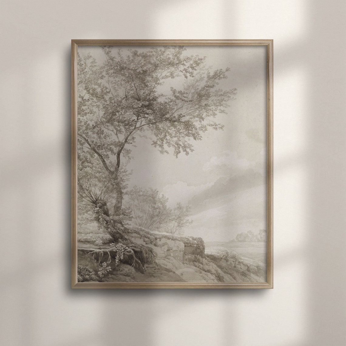 Neutral Tree Sketch Art Soft Nature Inspired Drawing Rustic Wall Decor Tranquil Serene Home Accent C16 815