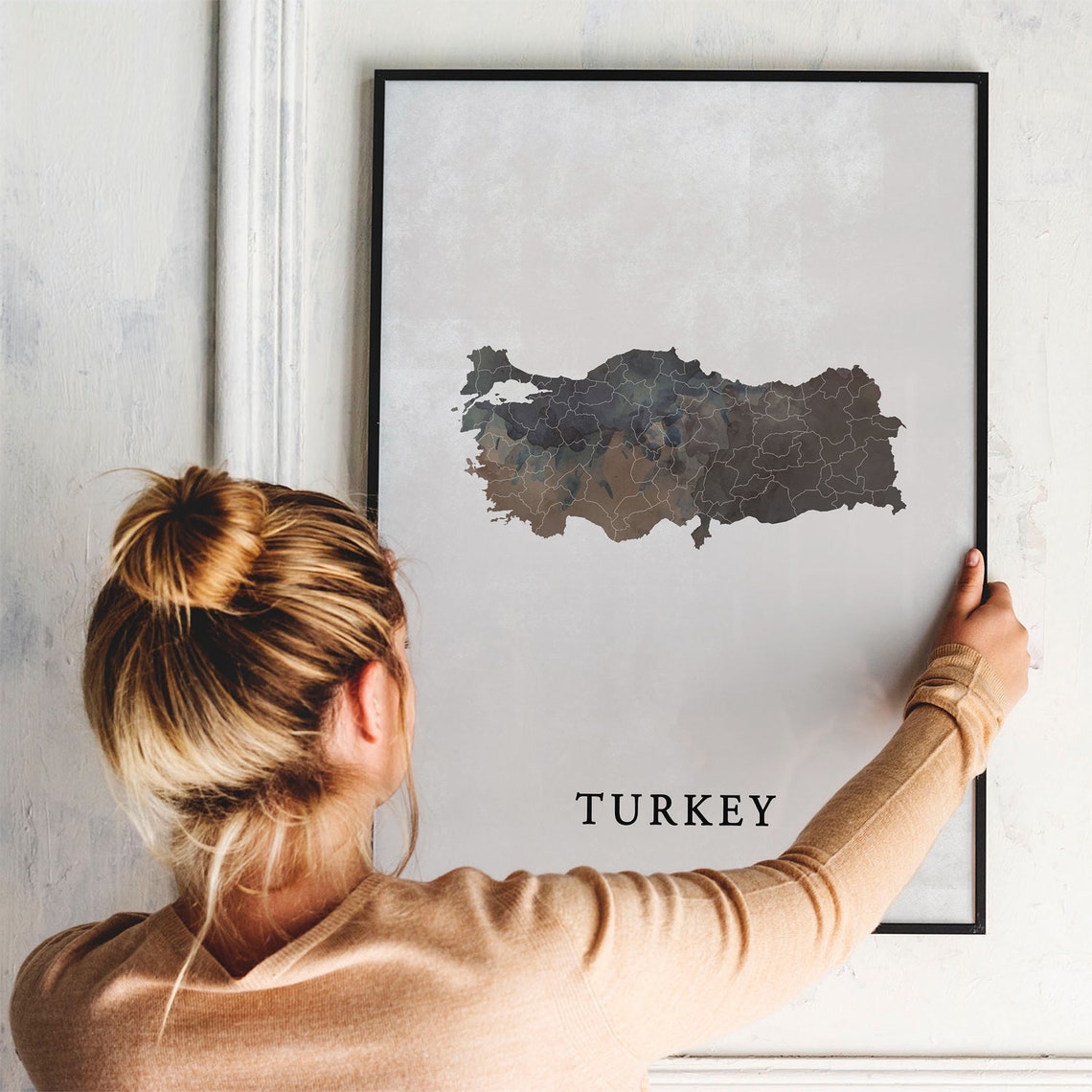 Turkey Watercolor Country Silhouette Map Dark Earthy Tones Poster - Image 3