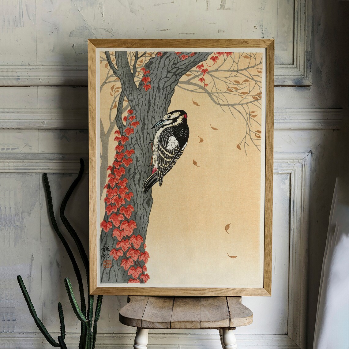 Woodpecker Print, Antique Space Painting Vintage Art - Image 2