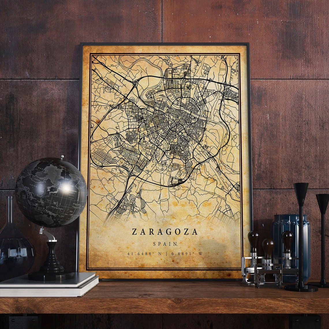 Zaragoza Spain Vintage City Street Map Antique Coordinate Art Poster - Image 4