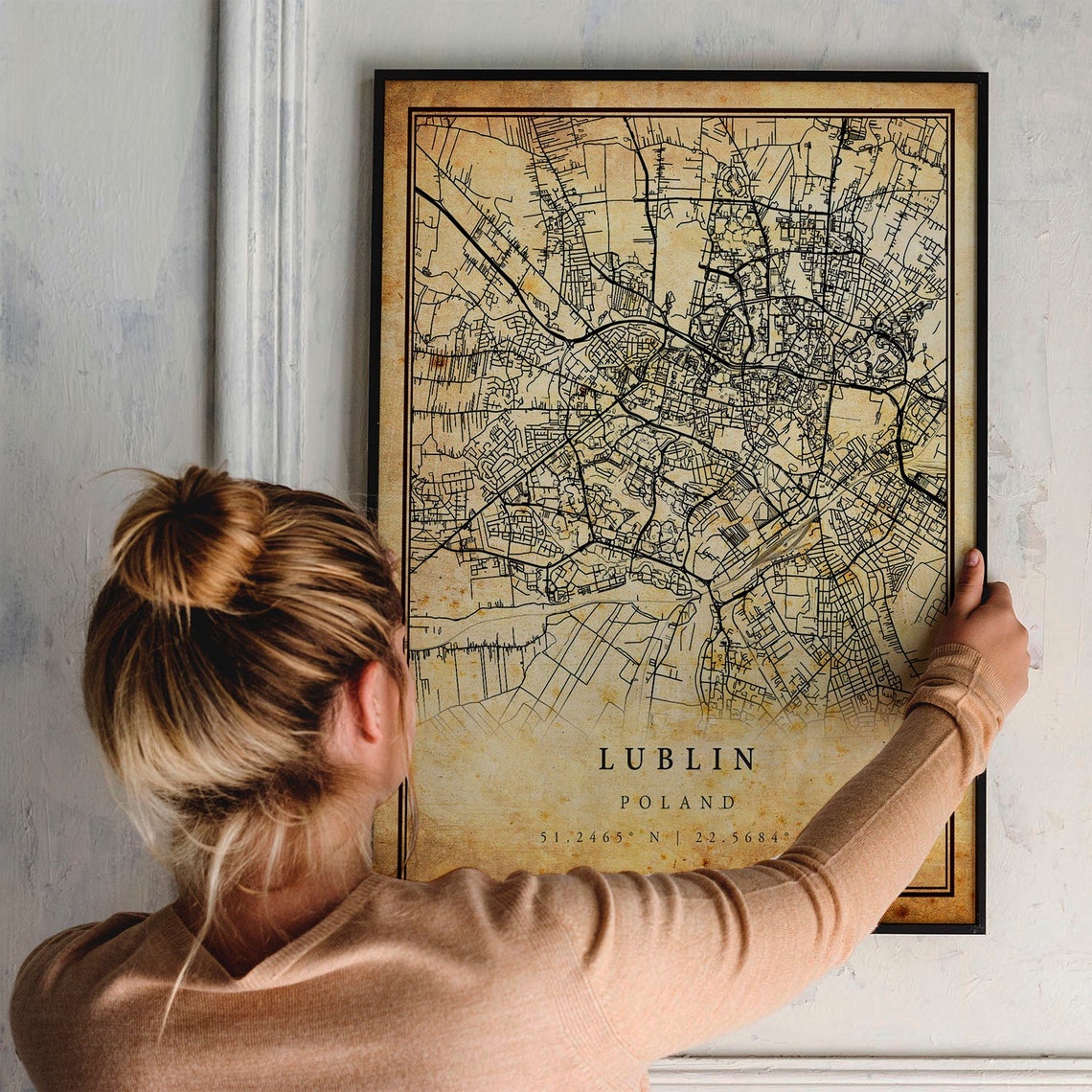 Lublin Poland Vintage Street Map Sepia Aged Paper Style Poster - Image 2