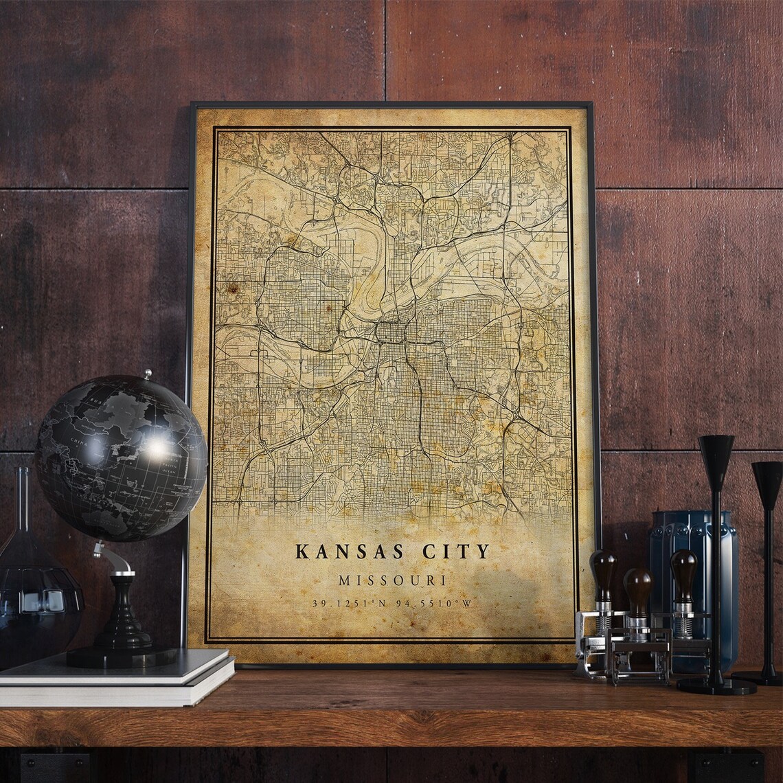 Kansas City Vintage Map Poster, Rustic Travel Art Print