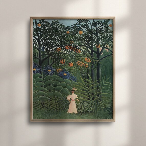Henri Rousseau Jungle Painting Woman Walking In Exotic Forest Vintage Wall Art Tropical Decor Victorian Edwardian Style Art C16 1223