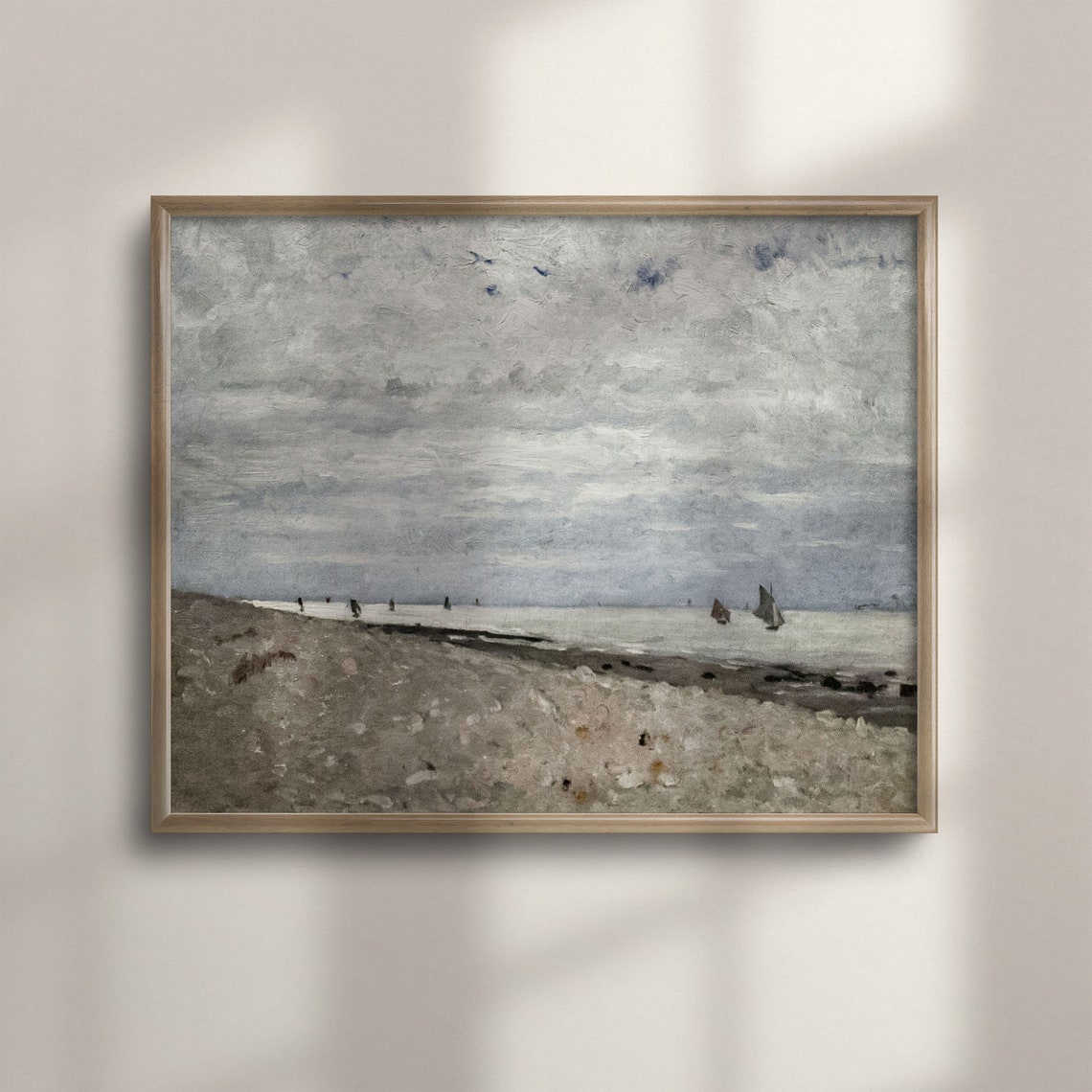 Quiet Gray Seascape with Distant Sailboats Minimalist Art Poster