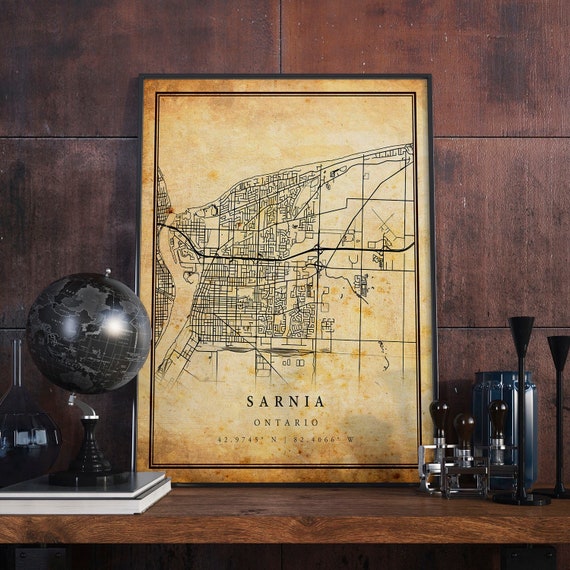Sarnia Vintage Map Poster, Antique Rustic Ontario