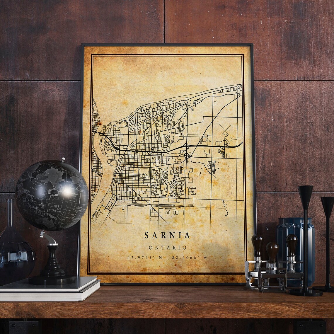 Sarnia Vintage Map Poster, Antique Rustic Ontario