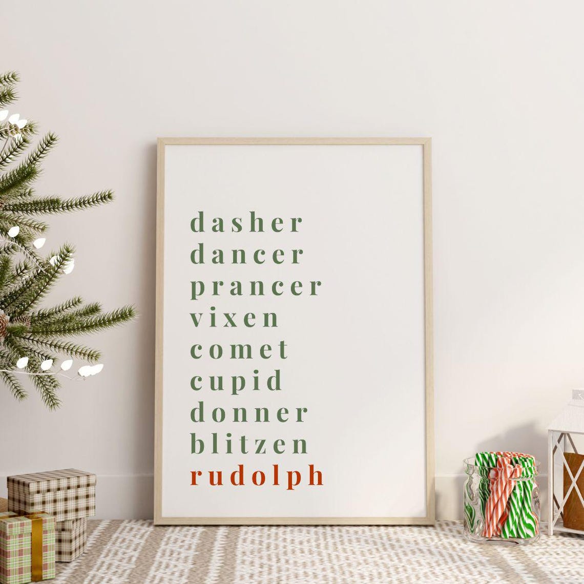 Santa Reindeer Names Dasher To Rudolph Christmas Typography Poster