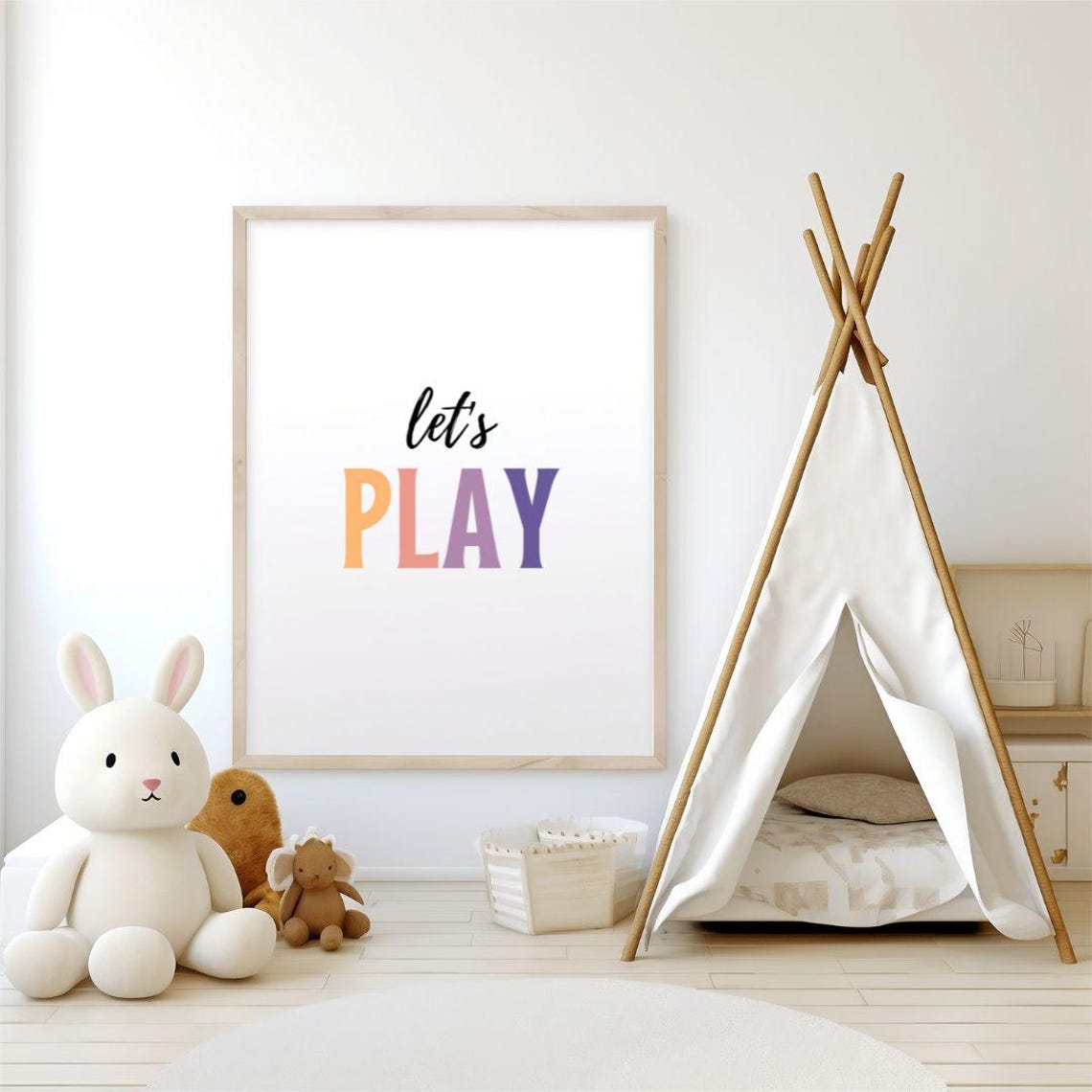 Lets Play Pastel Rainbow Letters Nursery Kids Room Decor Poster - Image 3