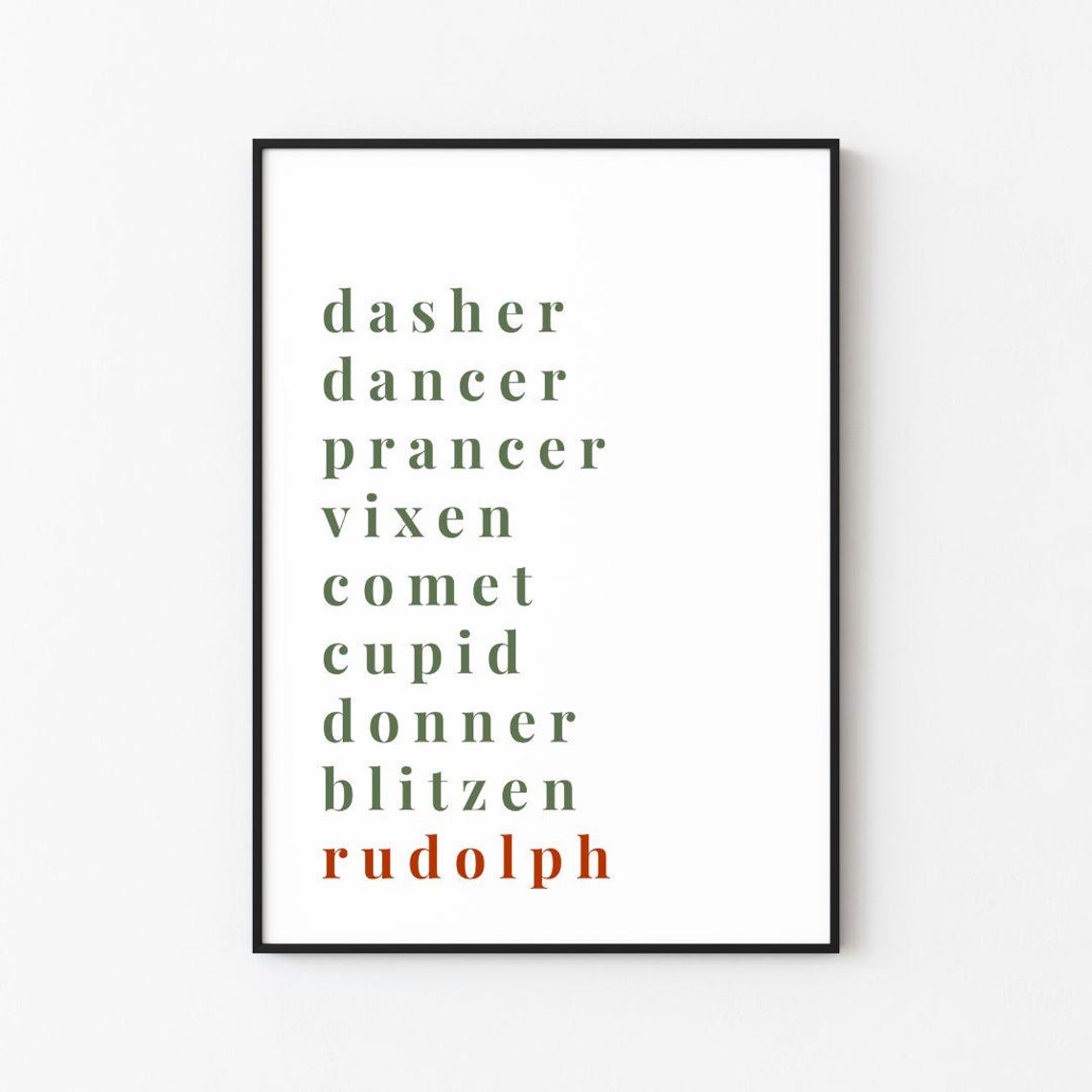 Santa Reindeer Names Dasher To Rudolph Christmas Typography Poster - Image 3