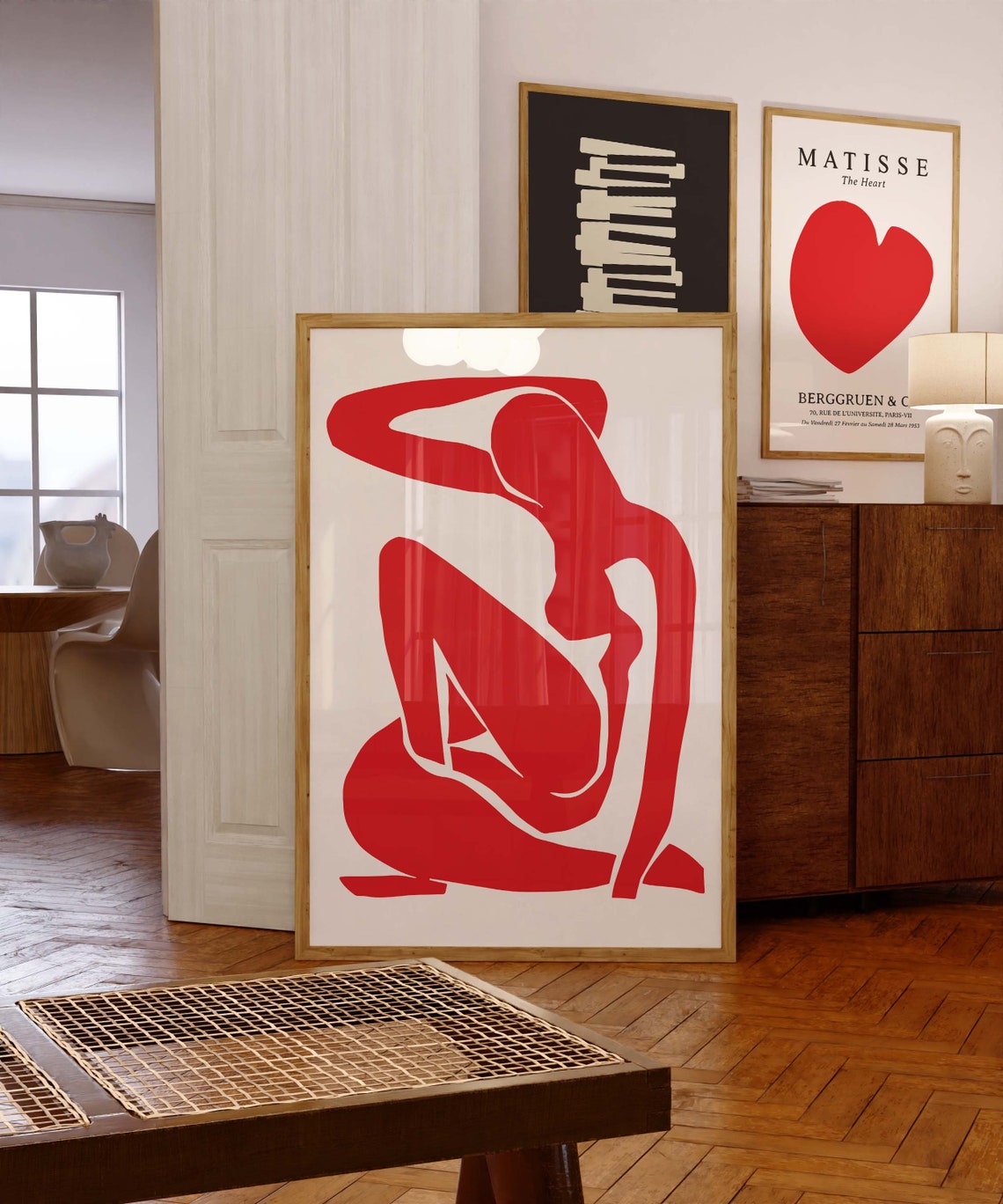 Bold Matisse Style Red Nude Figure Abstract Paper Cut Out Print - Image 3