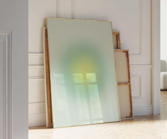 Teal Green Yellow Glow Aura Gradient Soft Abstract Art Poster Gift