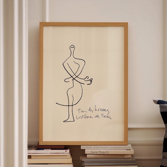 Elegant Single Line Standing Figure Drawing French Inscription Art Poster
